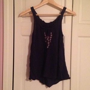 Embroidered Navy Tank Top